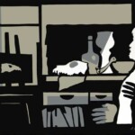 «Гость в мастерской. Силуэт». 2010. Бумага, коллаж. Работа экспонировалась на выставке «Анатолий Васильев. Эстетика зримой мысли» в Музее нонконформистского искусства (МНИ, «Пушкинская-10») в 2023 году, куратор Евгений Орлов